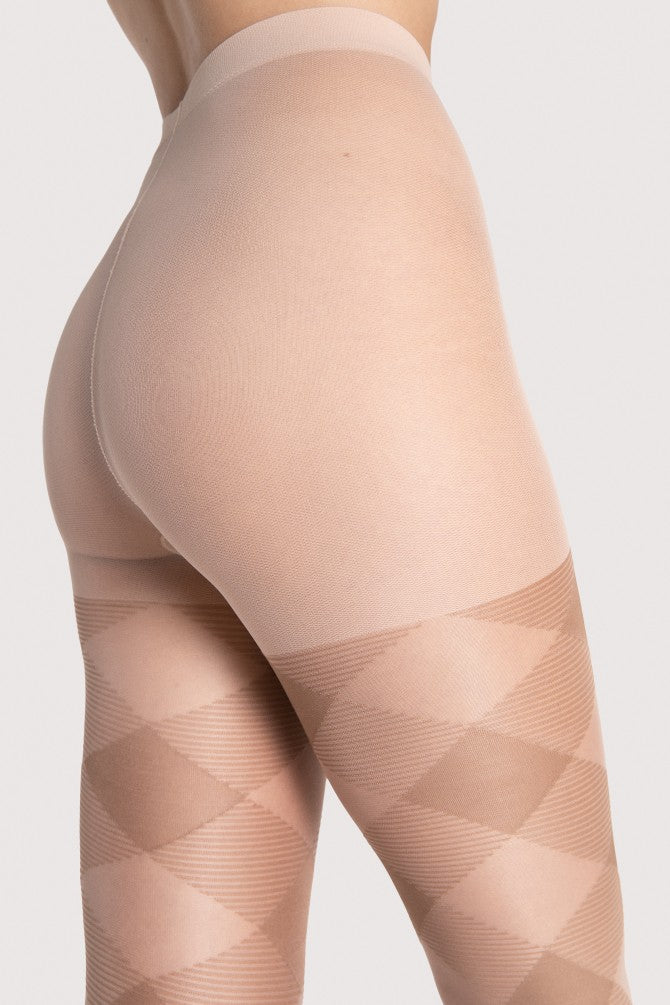Fiore Alex 20 DEN Feinstrumpfhose Damen Beige Poudre Modern Karo Muster Nylons - Kipamo