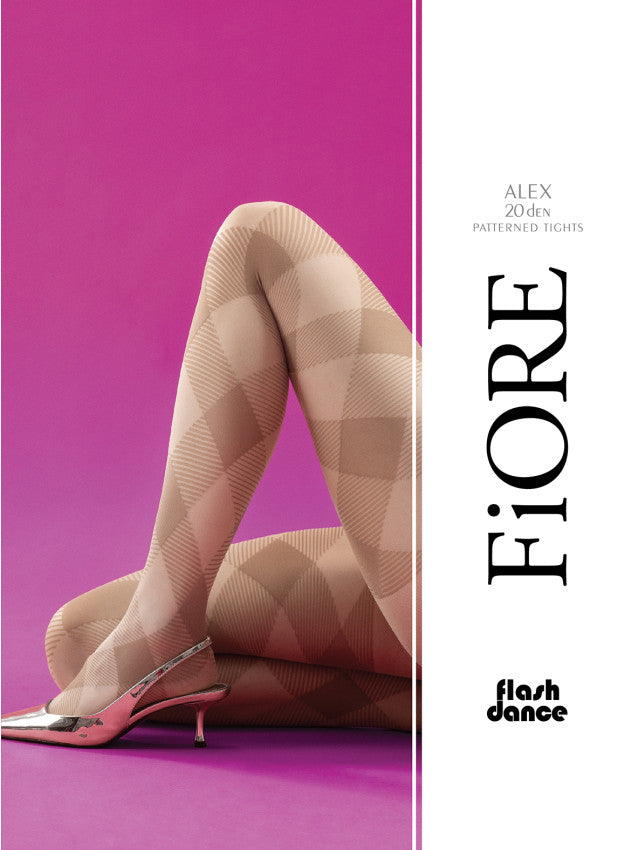 Fiore Alex 20 DEN Feinstrumpfhose Damen Beige Poudre Modern Karo Muster Nylons - Kipamo