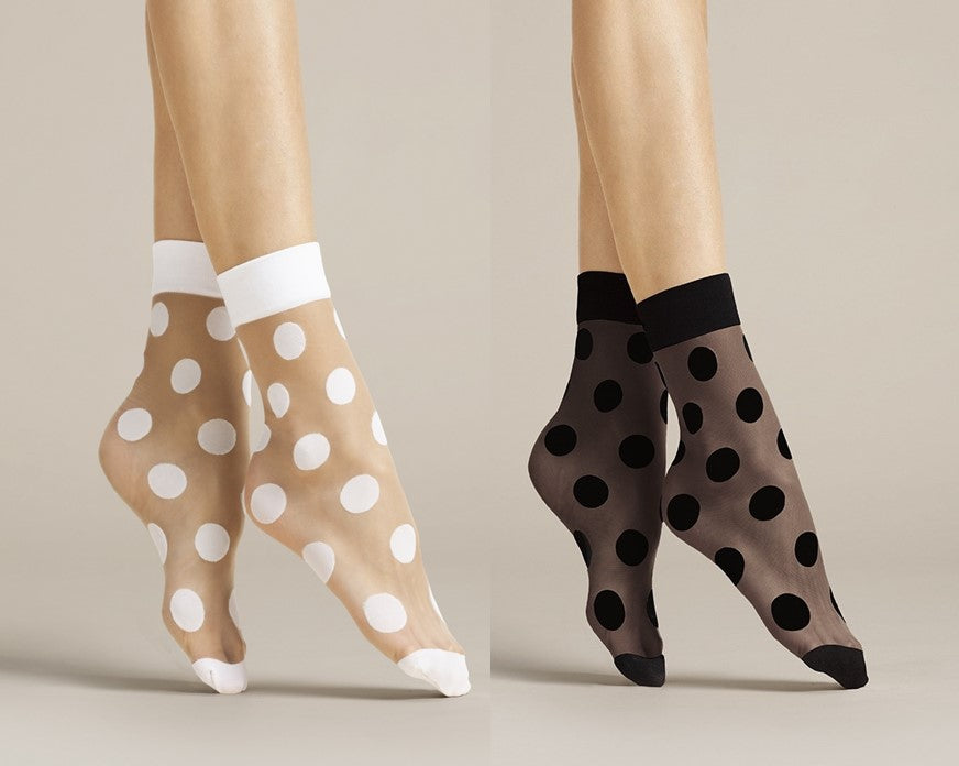 Fiore Virginia Statement Socks 20 den Feinsöckchen Nylons Punkte Schwarz Weiß - Kipamo