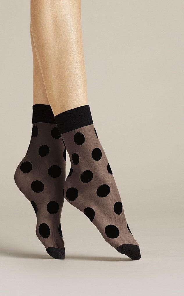 Fiore Virginia Statement Socks 20 den Feinsöckchen Nylons Punkte Schwarz Weiß - Kipamo