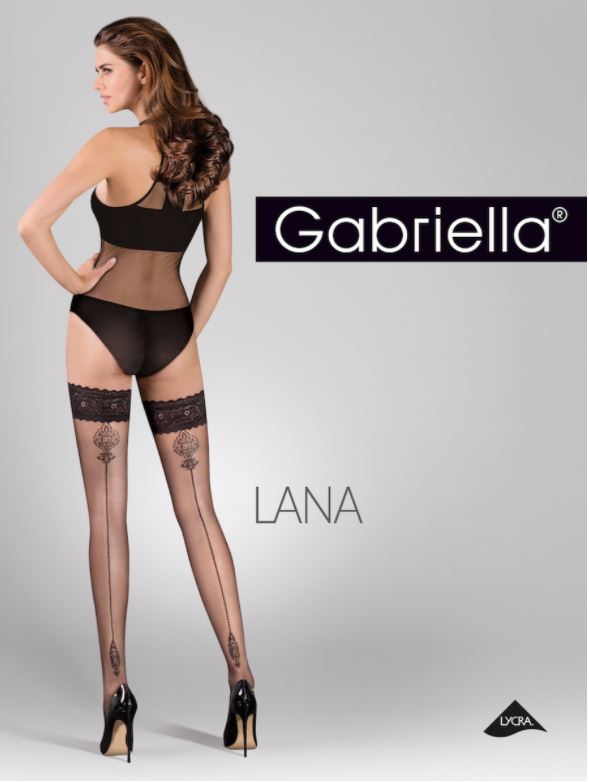 Gabriella Lana 20DEN halterloser Feinstrumpf gemusterte Naht Spitzenabschluss - Kipamo