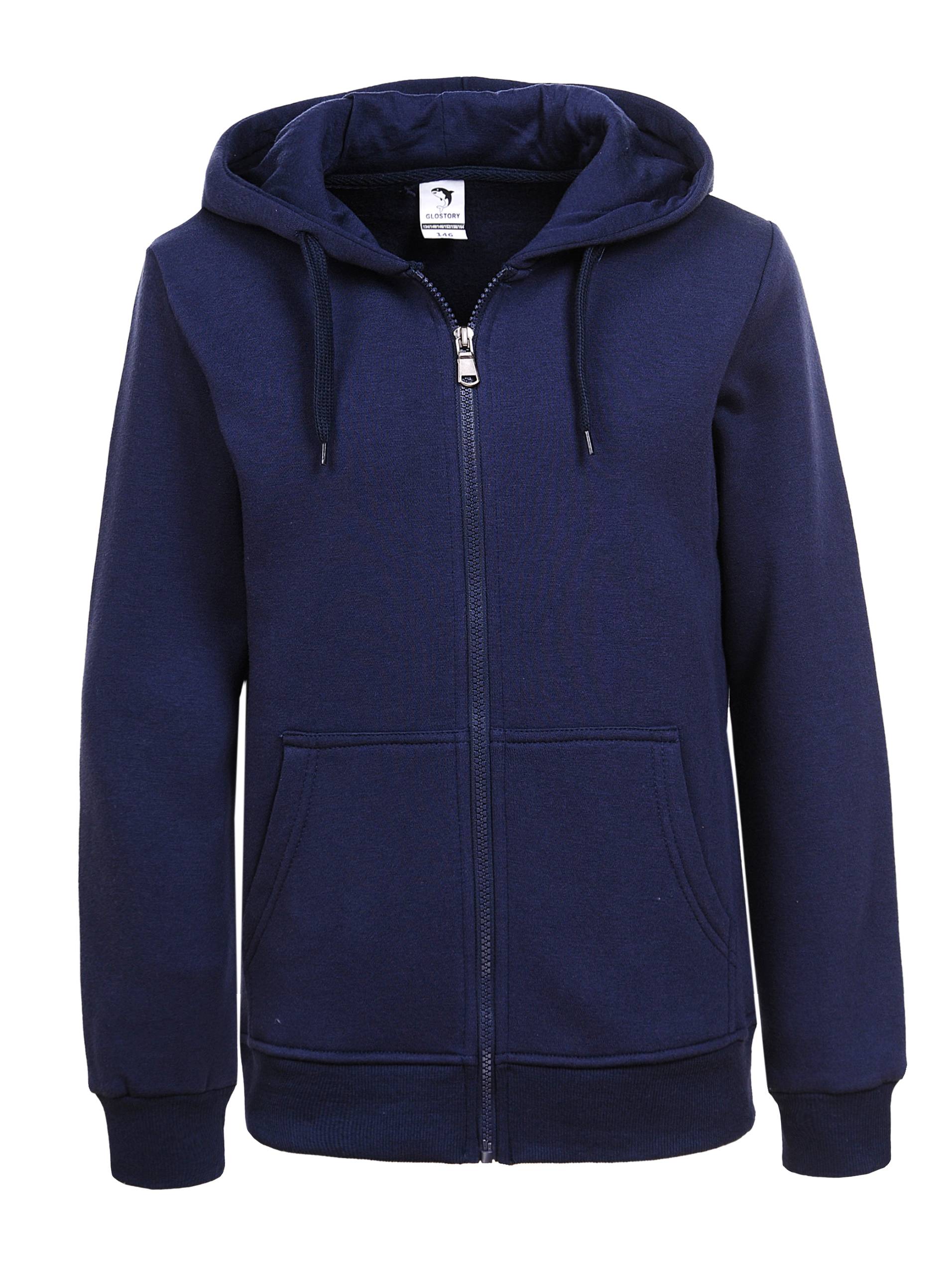 Kids Kinder Basic Hoodie Pullover Kapuze Sweater Zipper Blau ohne