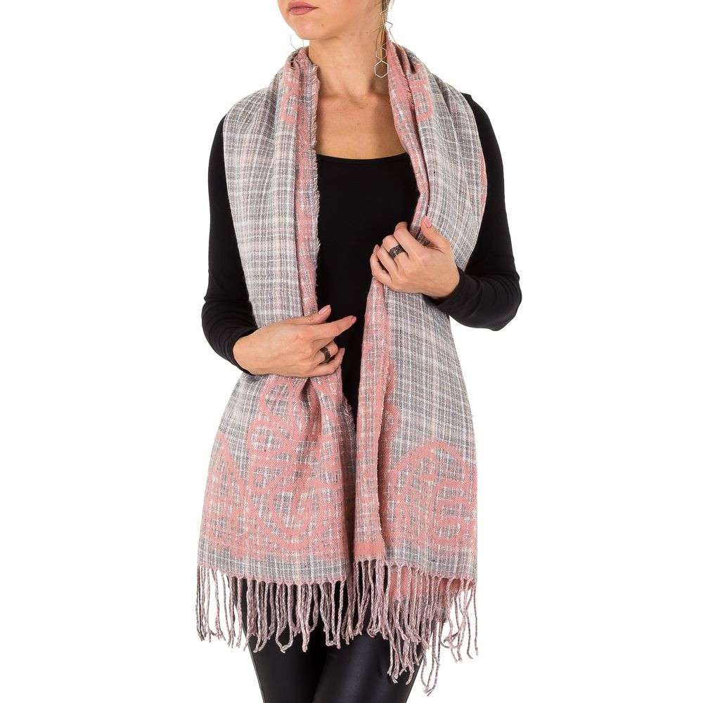 Karierter warmer Damen Fransen Schal Rosa Pink Herbst Winter Wollanteil