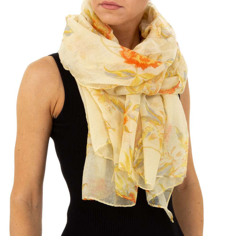 Seidiges Halstuch Tuch mit Print Blumen in Rot Gelb Bunt