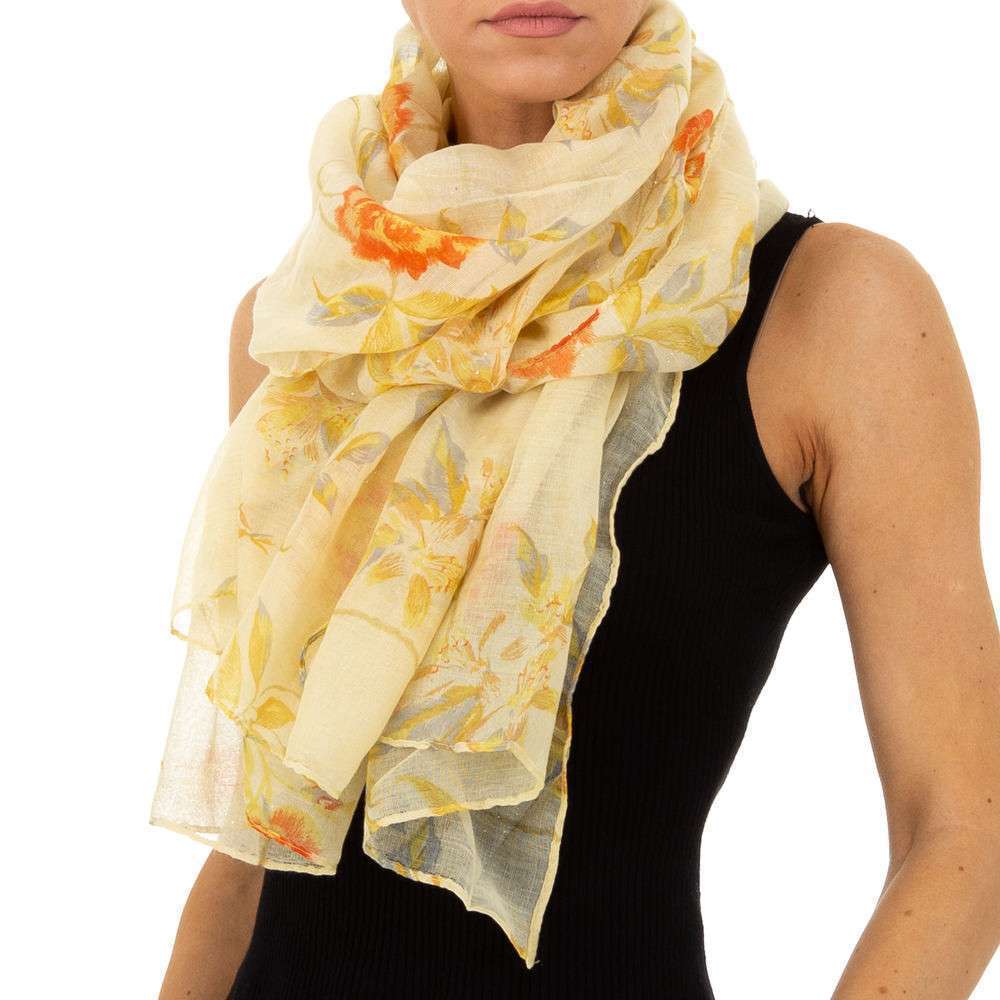 Seidiges Halstuch Tuch mit Print Blumen in Rot Gelb Bunt