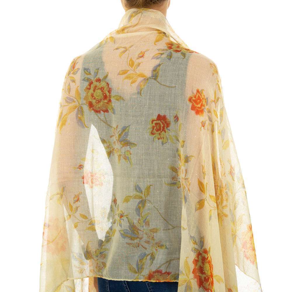 Seidiges Halstuch Tuch mit Print Blumen in Rot Gelb Bunt