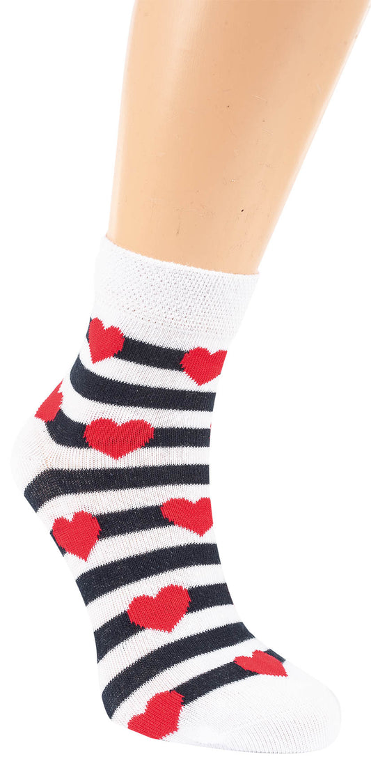 3 Paar Kurzstrumpf Socken Weiß Herz Muster Ringel 23-26 27-30 31-34 35-38 - Kipamo