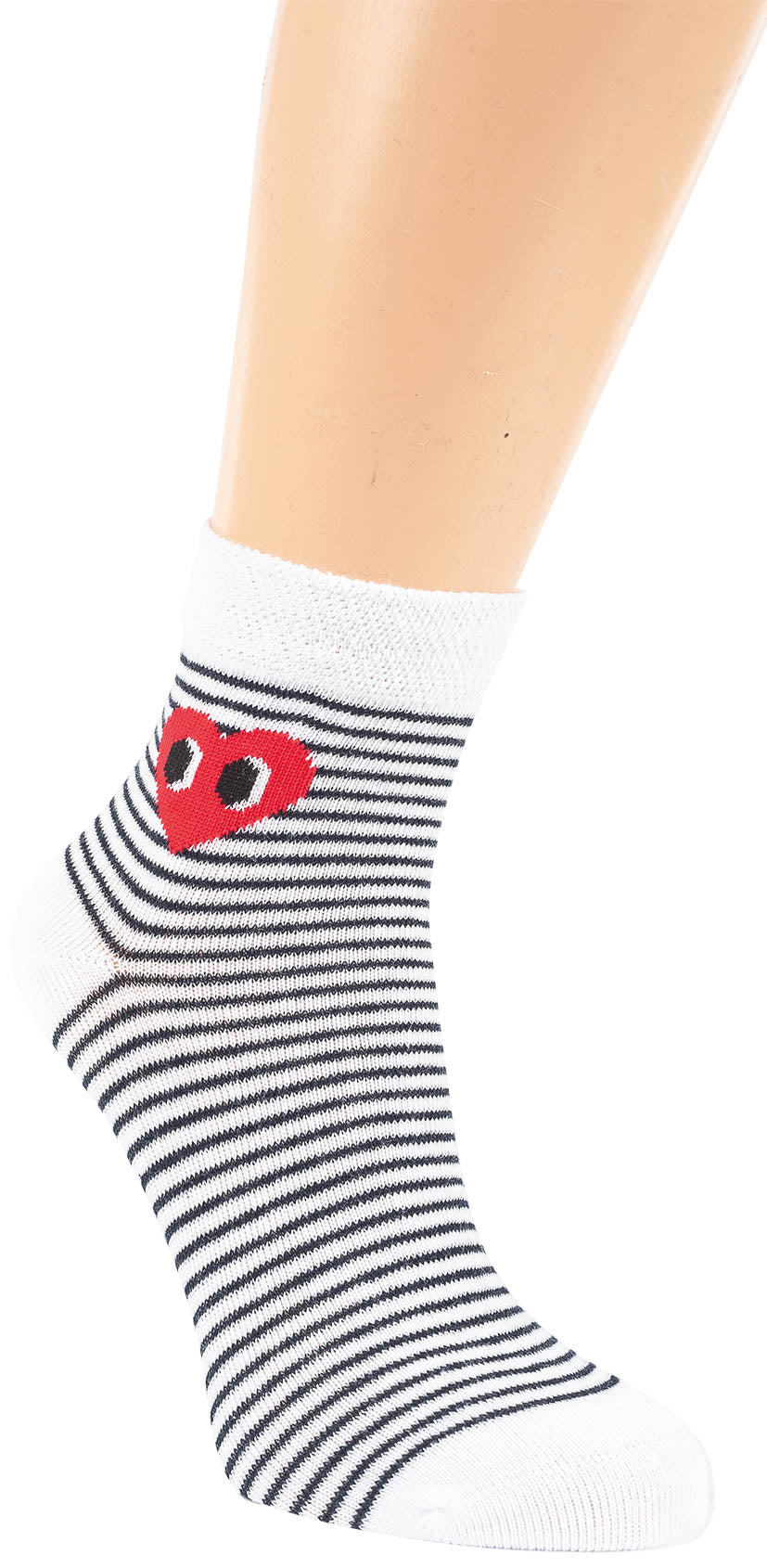 3 Paar Kurzstrumpf Socken Weiß Herz Muster Ringel 23-26 27-30 31-34 35-38 - Kipamo