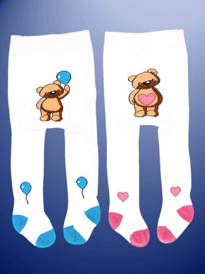 Strumpfhose Baby Kleinkinder Bären Motiv Größe 62/68 Weiß Blau Pink Baumwolle