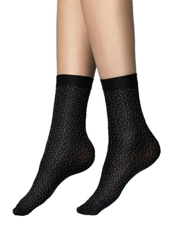 Fiore Pepe Bianco Statement Socks 40 den Feinstrümpfe Nylon Socke Schwarz Punkte - Kipamo