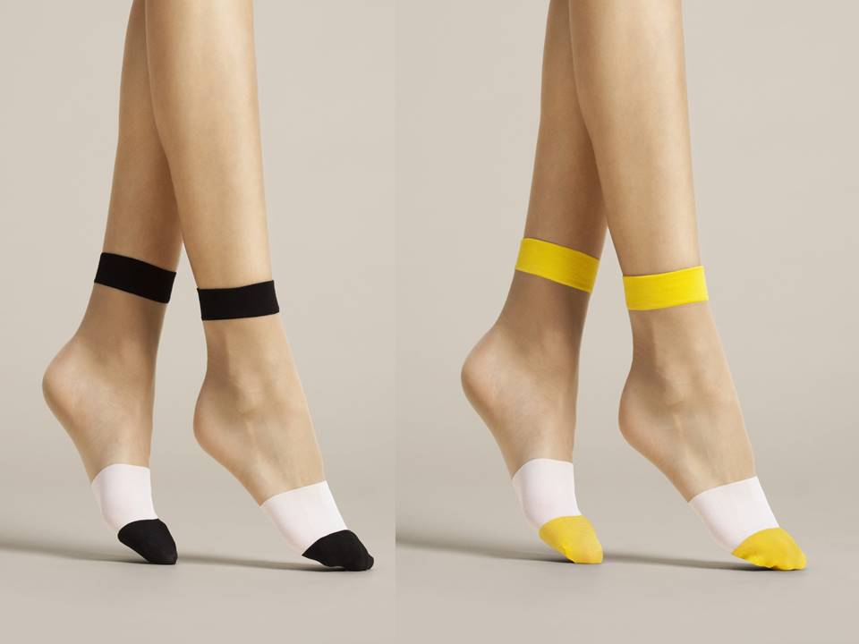 Fiore Bicolore Statement Socks Feinsöckchen Nylon Socke Schwarz Gelb Haut 20 den - Kipamo