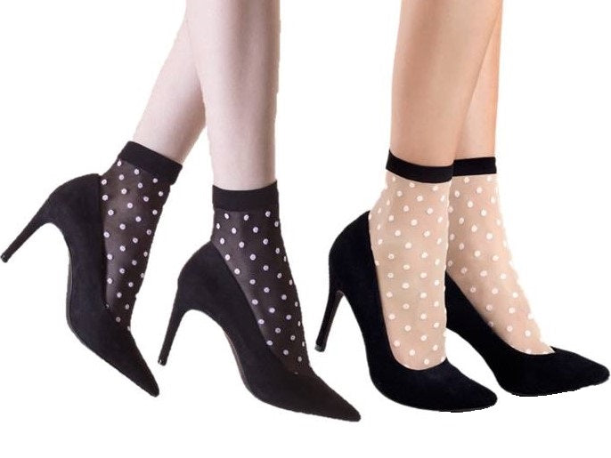 Fiore Bubble Gum Statement Socks Feinsöckchen Punkte Nylons Schwarz Weiß 20 den - Kipamo