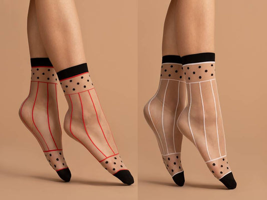 Fiore Spicy 15DEN Damen Feinsöckchen Socken Muster Weiß Rot Beige - Kipamo