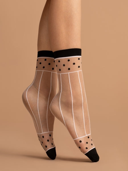 Fiore Spicy 15DEN Damen Feinsöckchen Socken Muster Weiß Rot Beige - Kipamo