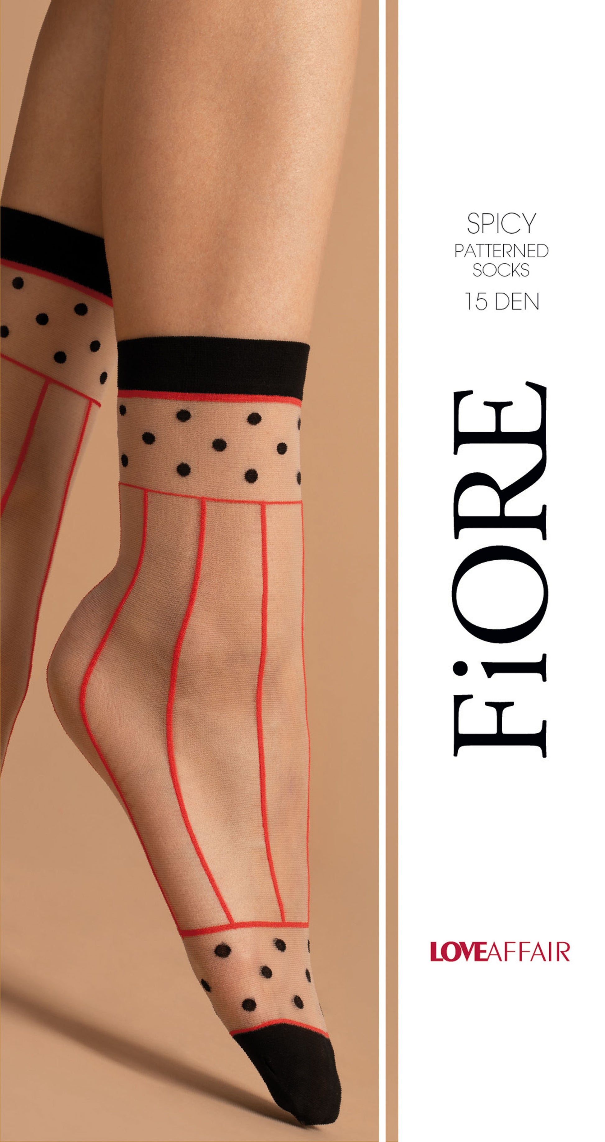 Fiore Spicy 15DEN Damen Feinsöckchen Socken Muster Weiß Rot Beige - Kipamo