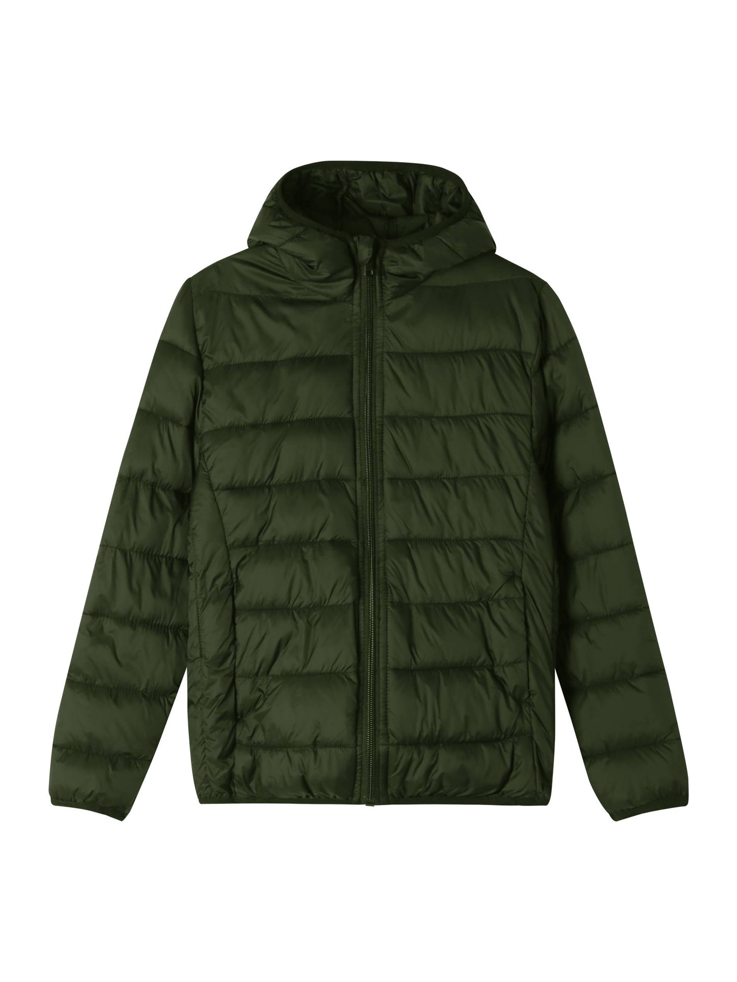 Kinder Gesteppte Übergangsjacke Kapuze Taschen, Dark Green, 110-164 - Kipamo
