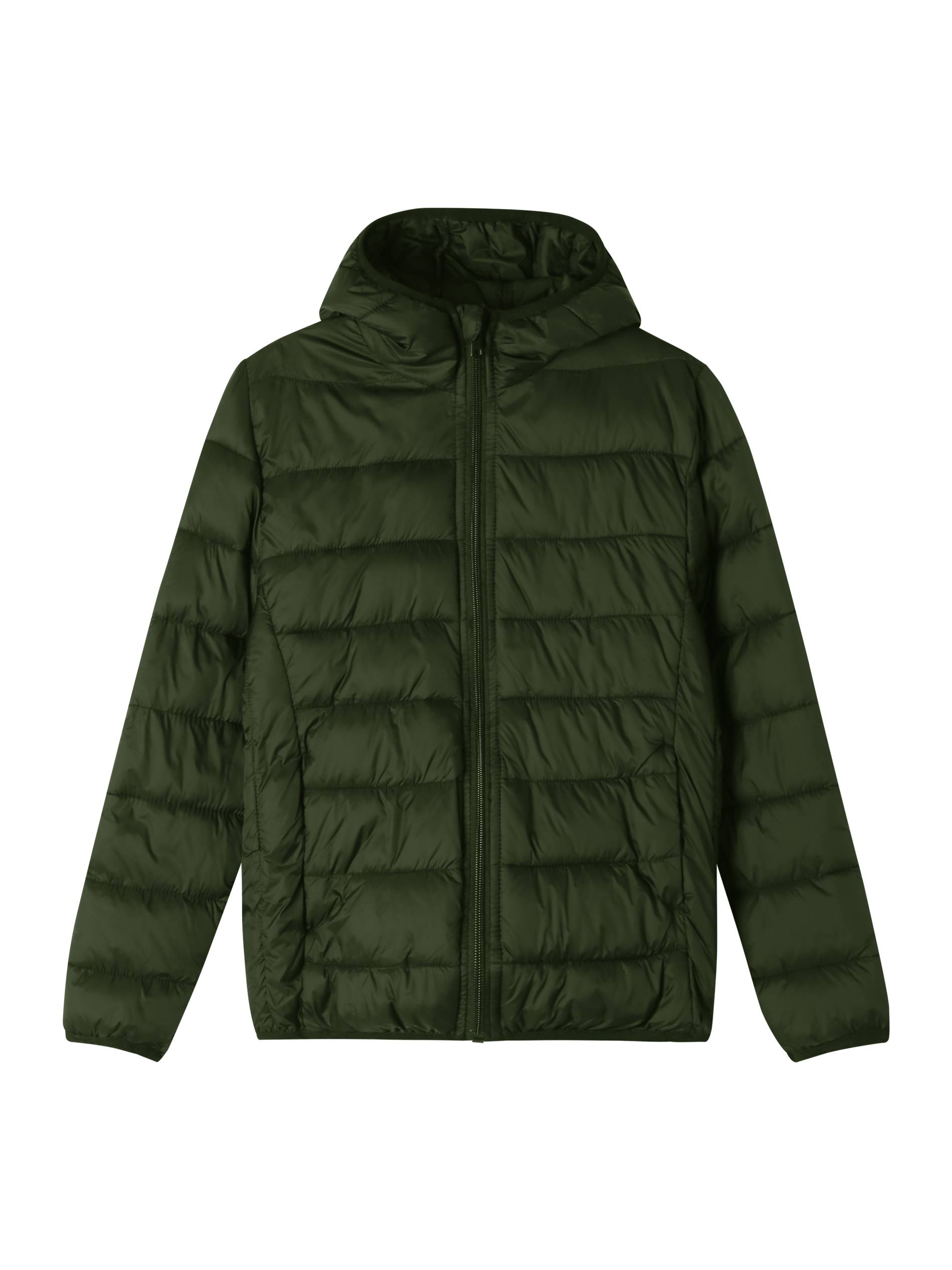 Kinder Gesteppte Übergangsjacke Kapuze Taschen, Dark Green, 110-164 - Kipamo