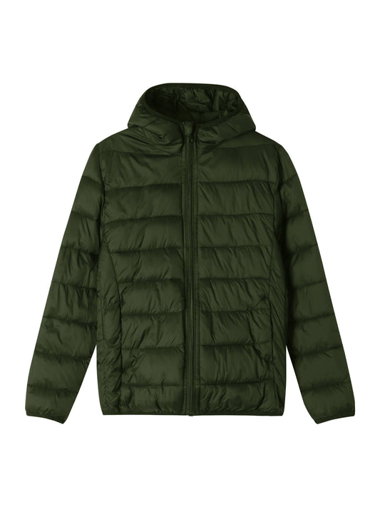 Kinder Gesteppte Übergangsjacke Kapuze Taschen, Dark Green, 110-164 - Kipamo