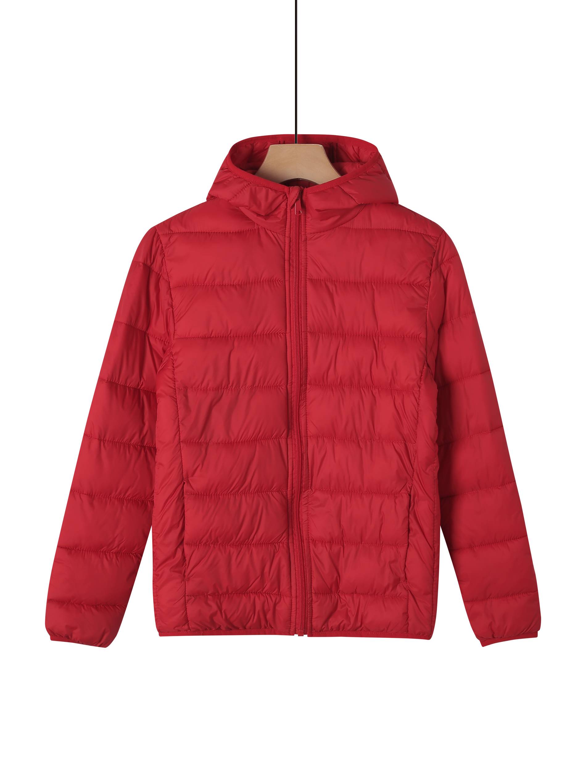 Kinder Gesteppte Übergangsjacke Kapuze Taschen, Red, 110-164 - Kipamo