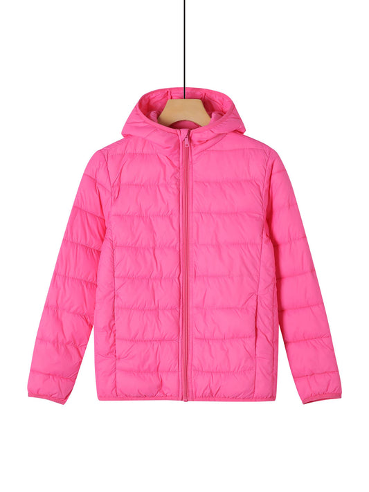 Kinder Gesteppte Übergangsjacke Kapuze Taschen, Rose, 110-164 - Kipamo