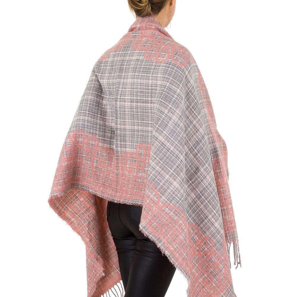 Karierter warmer Damen Fransen Schal Rosa Pink Herbst Winter Wollanteil