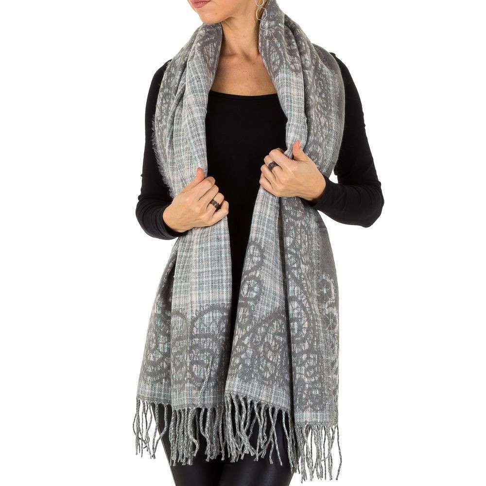 Karierter warmer Damen Fransen Schal Grau Hellgrau Herbst Winter Wollanteil