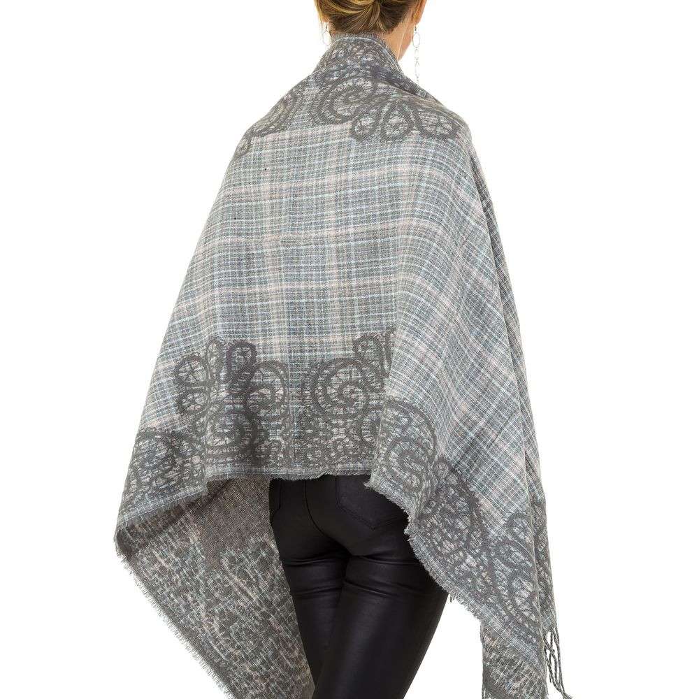 Karierter warmer Damen Fransen Schal Grau Hellgrau Herbst Winter Wollanteil