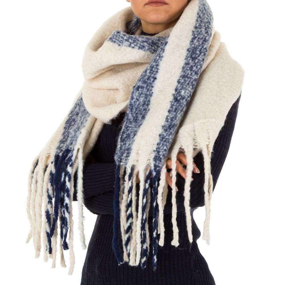 Dicker warmer Damen Fransen Schal Beige Blau Grau Herbst Winter Wollanteil