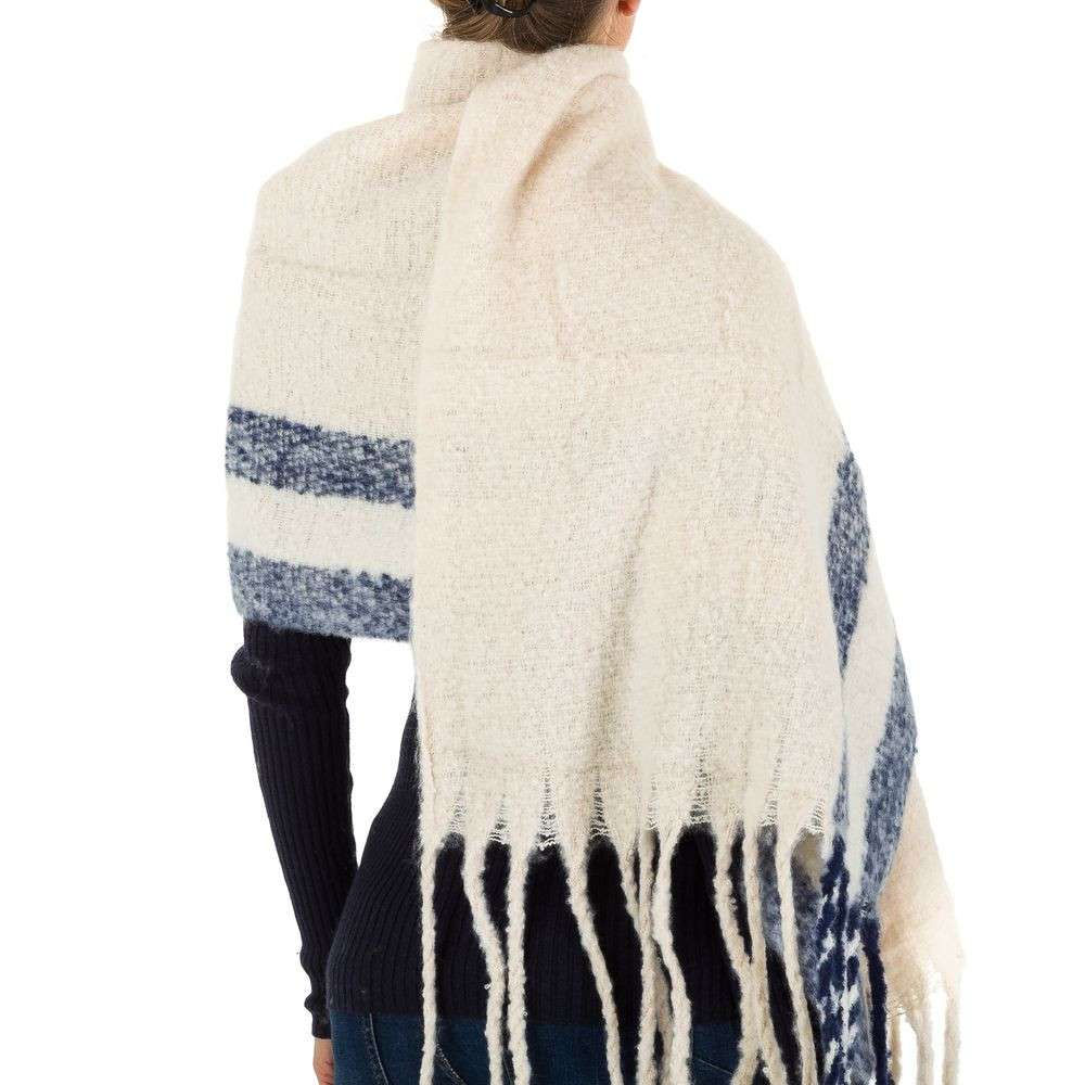 Dicker warmer Damen Fransen Schal Beige Blau Grau Herbst Winter Wollanteil