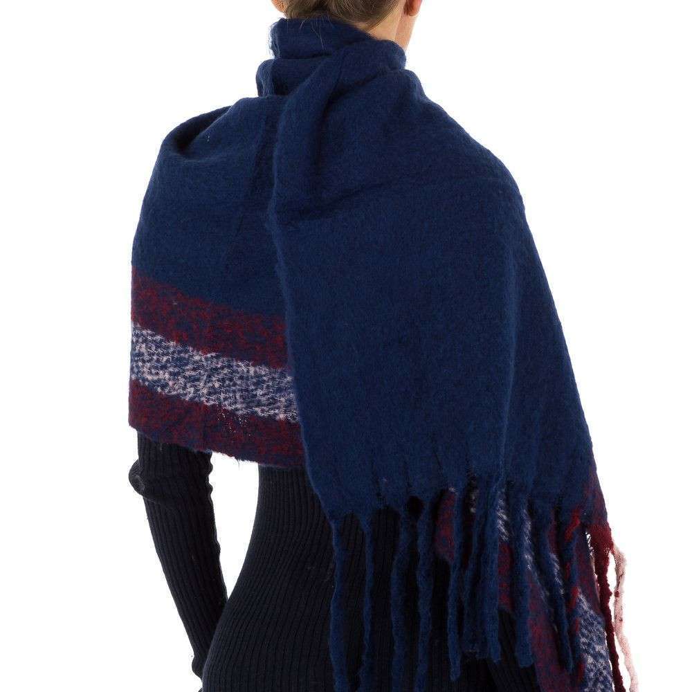 Dicker warmer Damen Fransen Schal Navy Blau Rot Herbst Winter Wollanteil
