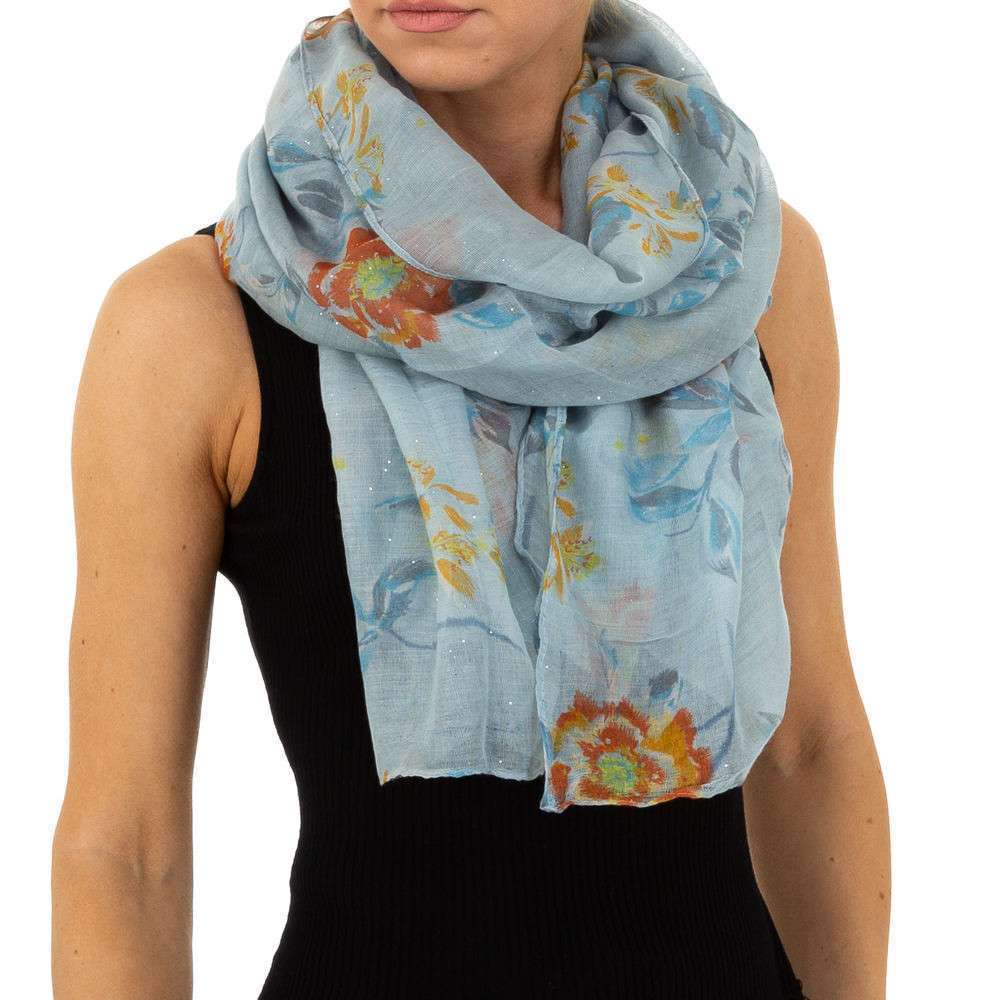 Seidiges Halstuch Tuch mit Print Blumen Bunt Blau