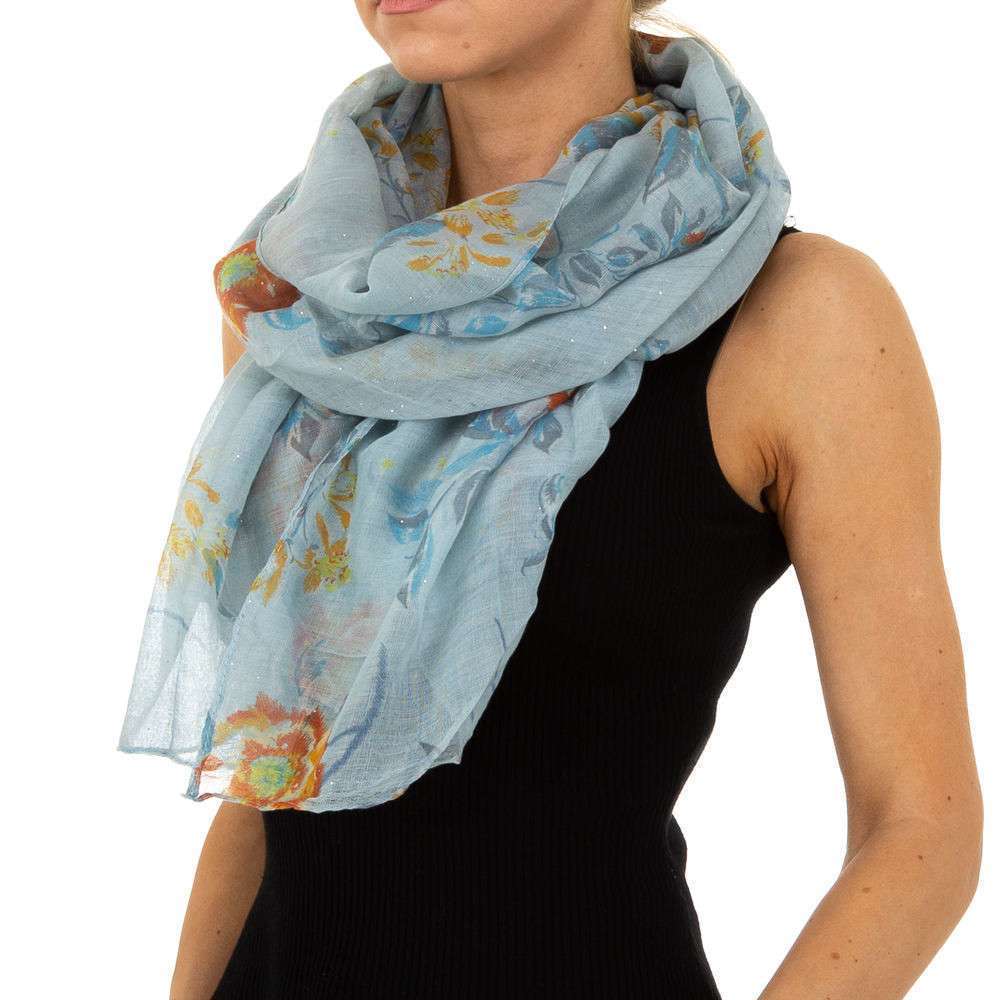Seidiges Halstuch Tuch mit Print Blumen Bunt Blau