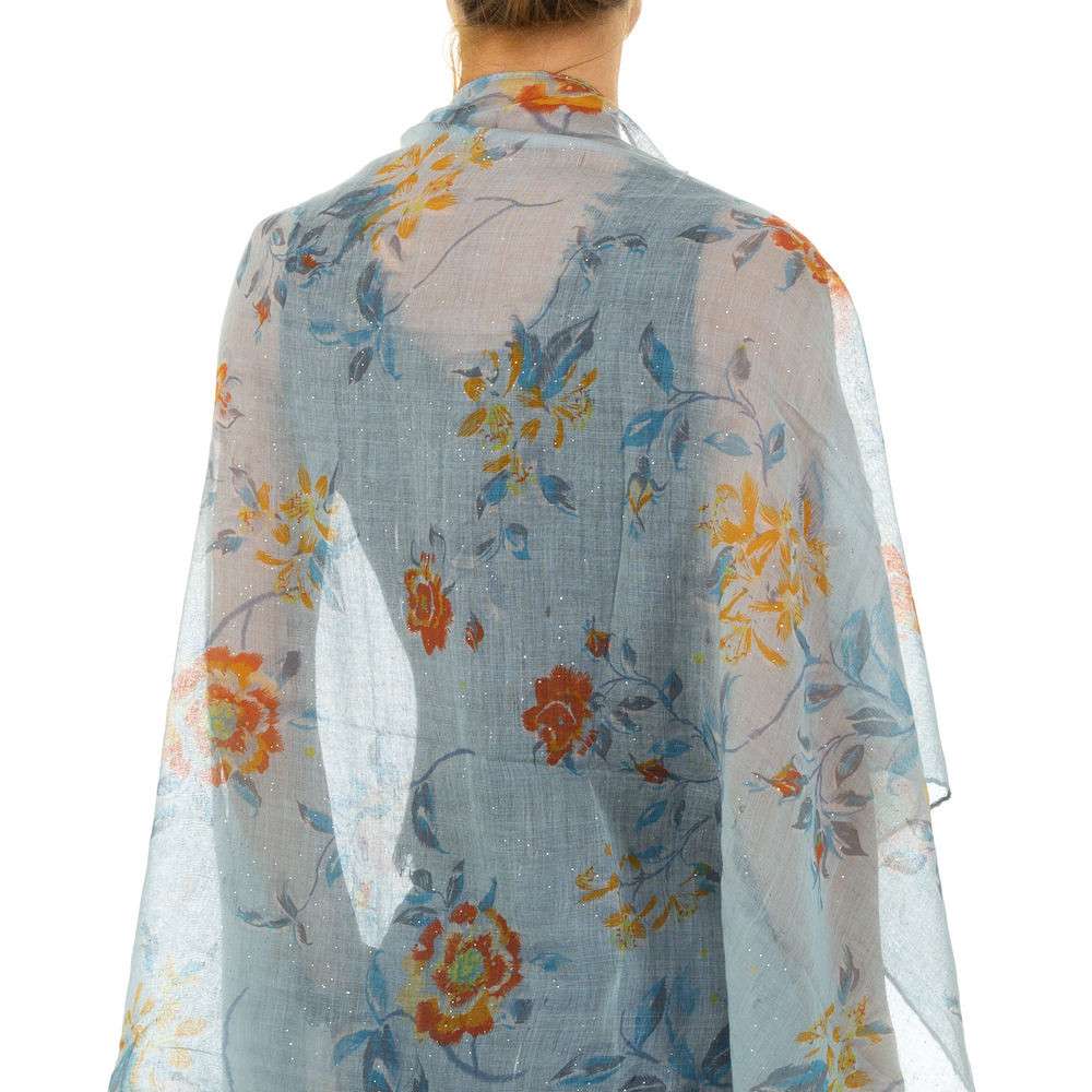 Seidiges Halstuch Tuch mit Print Blumen Bunt Blau