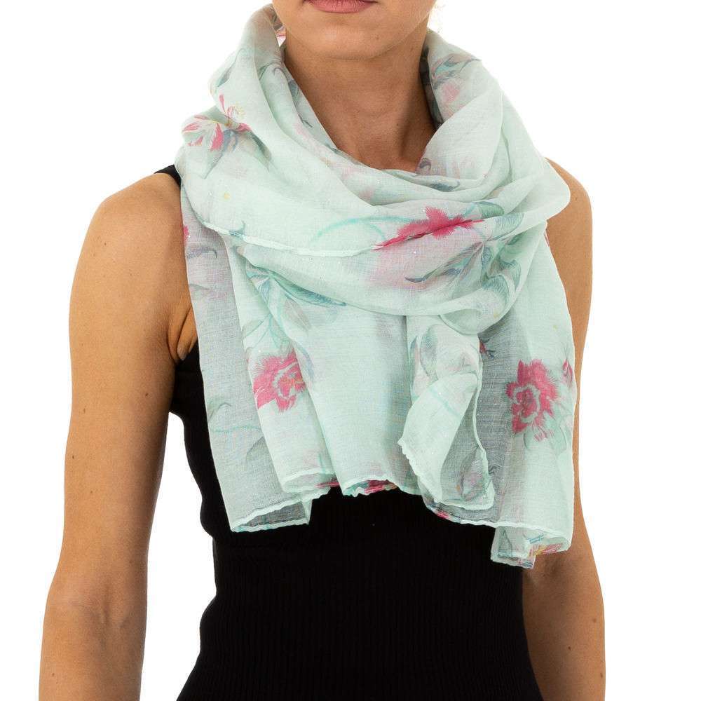 Seidiges Halstuch Tuch mit Print Blumen in Rot Grün Bunt