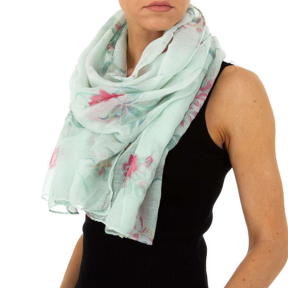 Seidiges Halstuch Tuch mit Print Blumen in Rot Grün Bunt