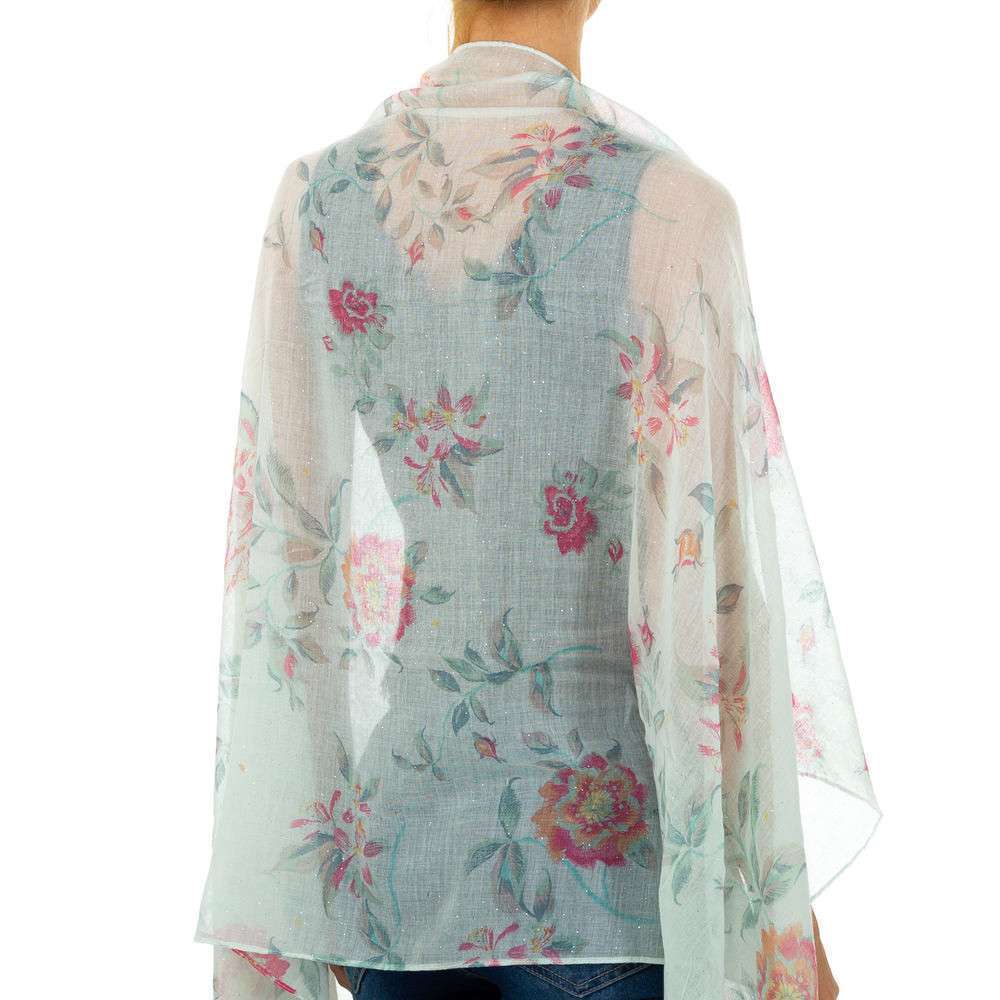 Seidiges Halstuch Tuch mit Print Blumen in Rot Grün Bunt