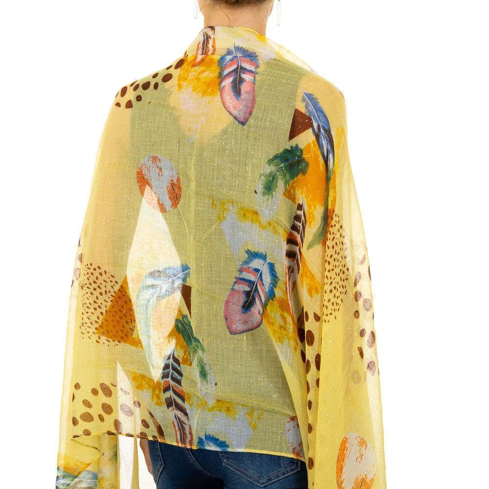 Seidiges Halstuch Tuch mit Print Federn Bunt Gelb