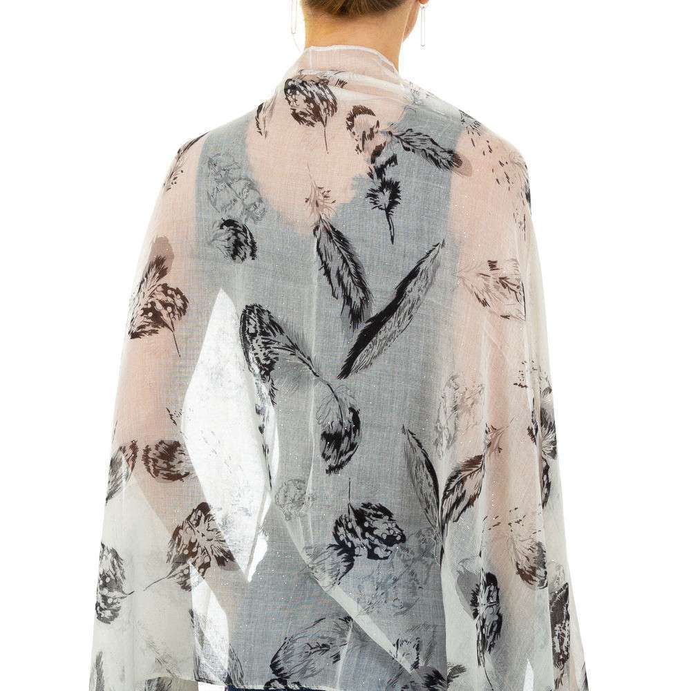 Seidiges Halstuch Tuch mit Print Federn Vogelfedern Weiß Schwarz Noir