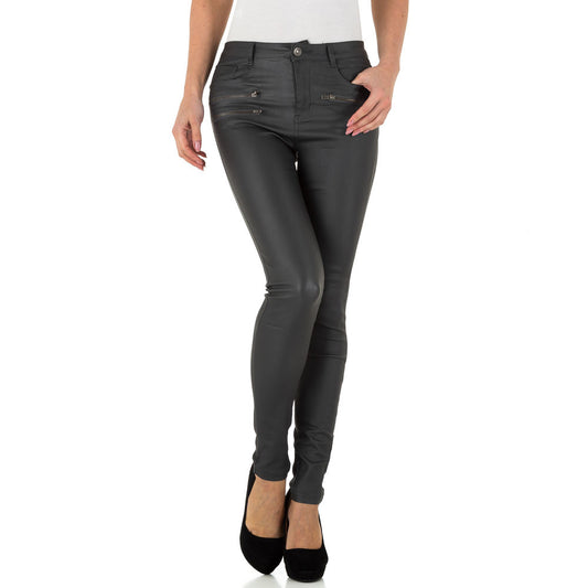 Hose Grey Grau Damen Glanzoptik Stretchig Skinny Schnitt Lederlook Stylisch - Kipamo