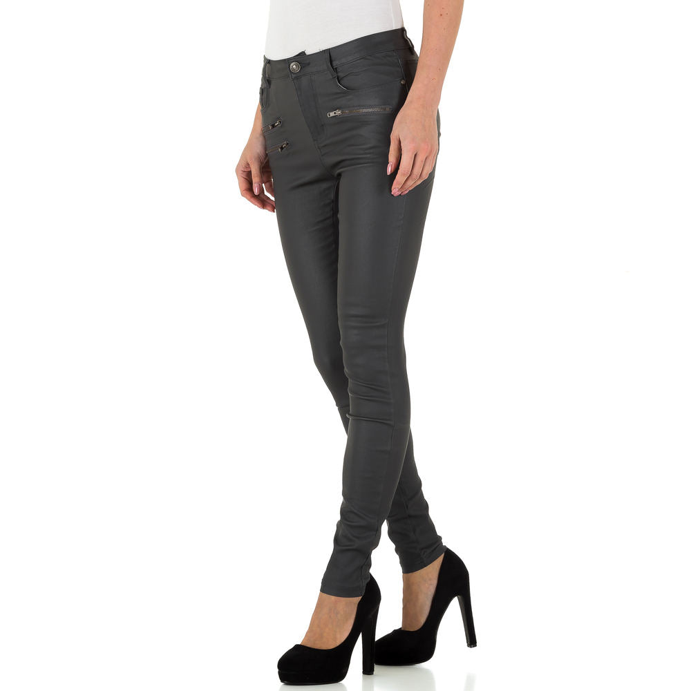 Hose Grey Grau Damen Glanzoptik Stretchig Skinny Schnitt Lederlook Stylisch - Kipamo