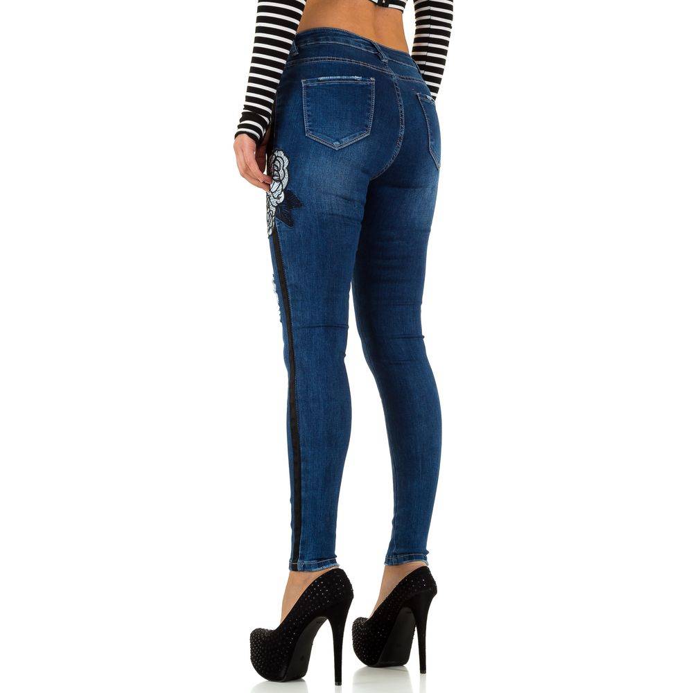 Jeans 36 Blau Skinny Damen Hose Applikationen Bild Muster Baumwolle Trashed Look - Kipamo