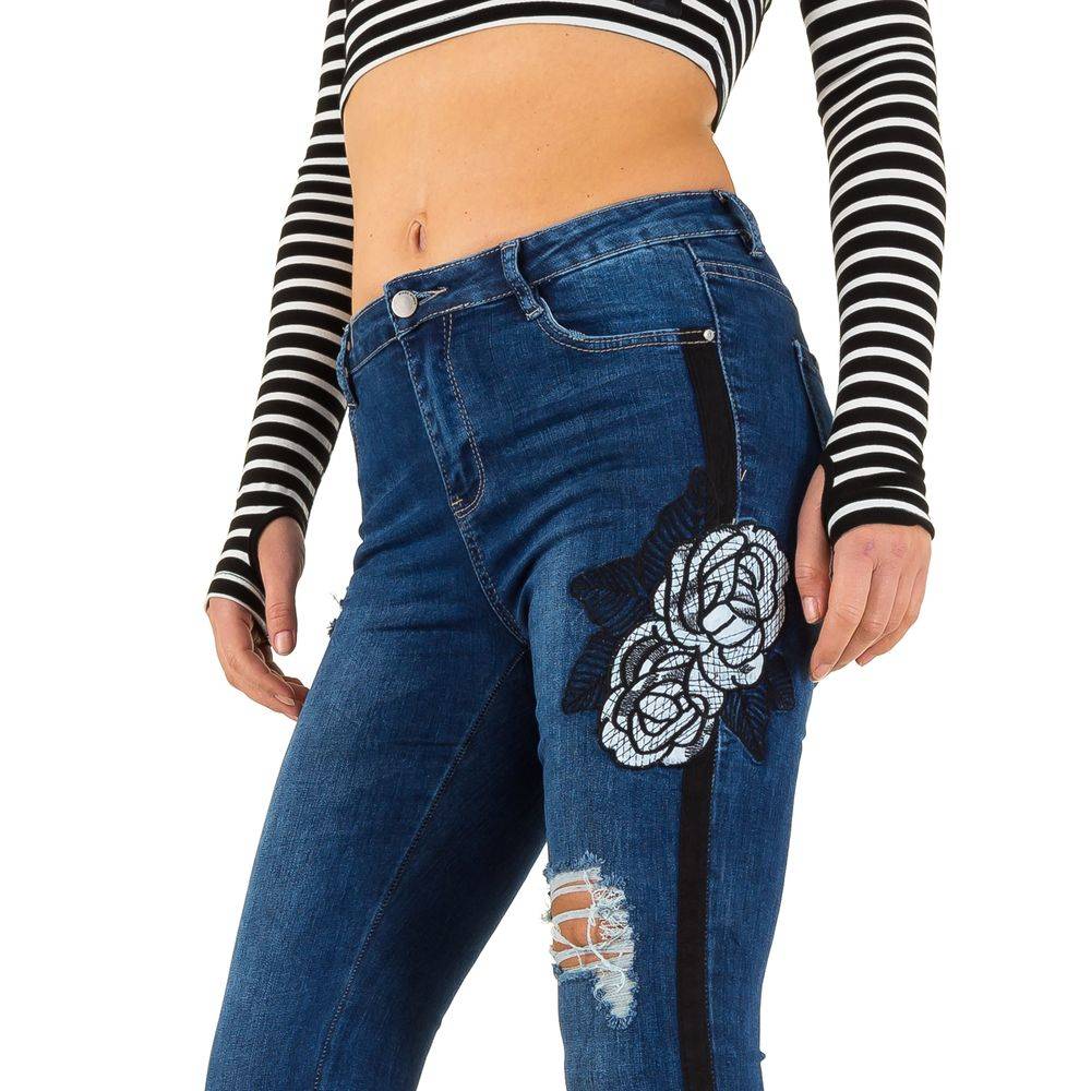 Jeans 36 Blau Skinny Damen Hose Applikationen Bild Muster Baumwolle Trashed Look - Kipamo