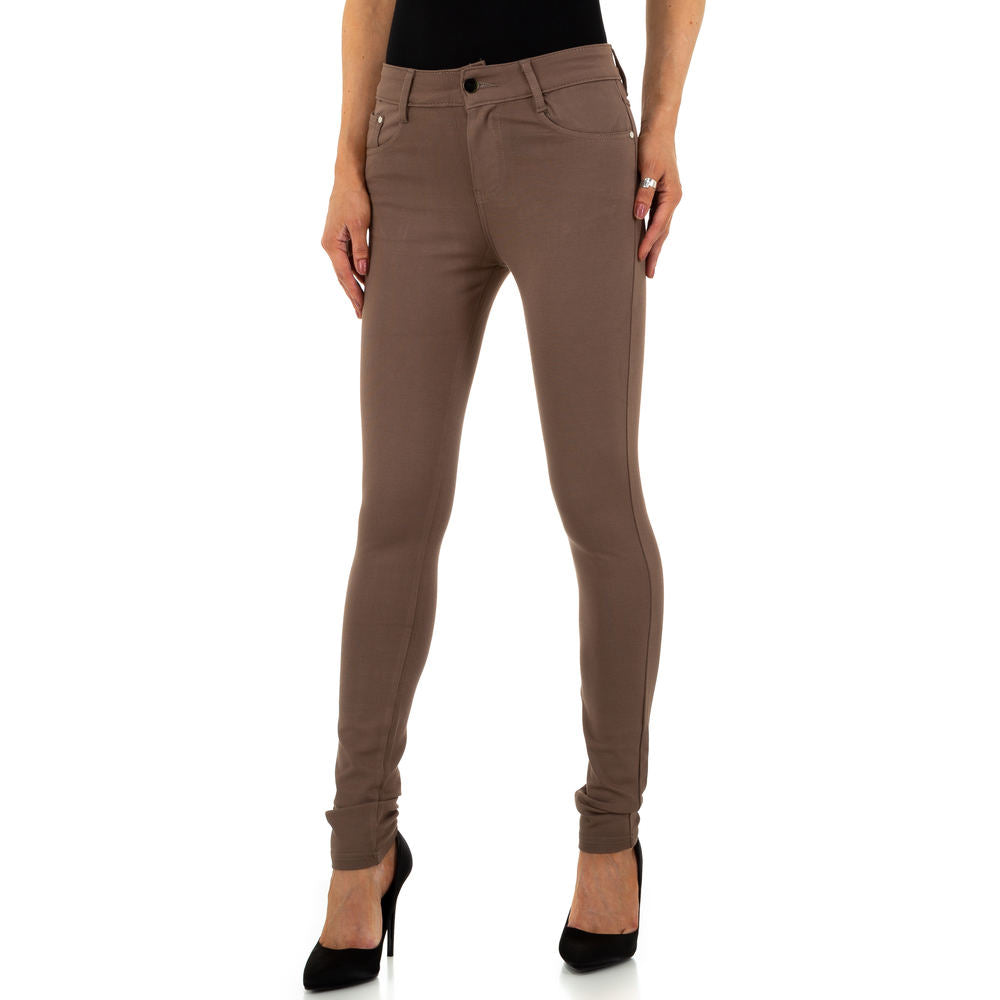 Hose Damen Braun Taube Eng Stylisch Schlicht Uni Stretch Skinny Baumwolle Trendy - Kipamo