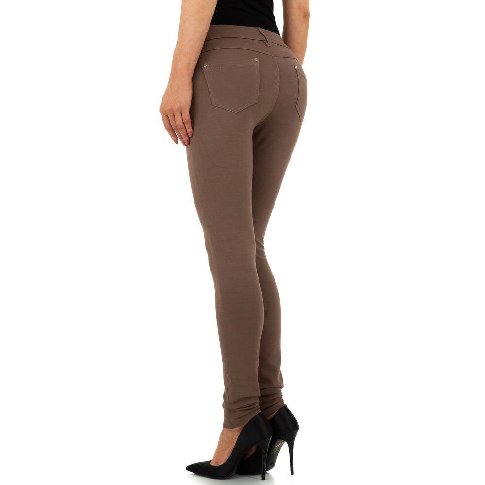 Hose Damen Braun Taube Eng Stylisch Schlicht Uni Stretch Skinny Baumwolle Trendy - Kipamo