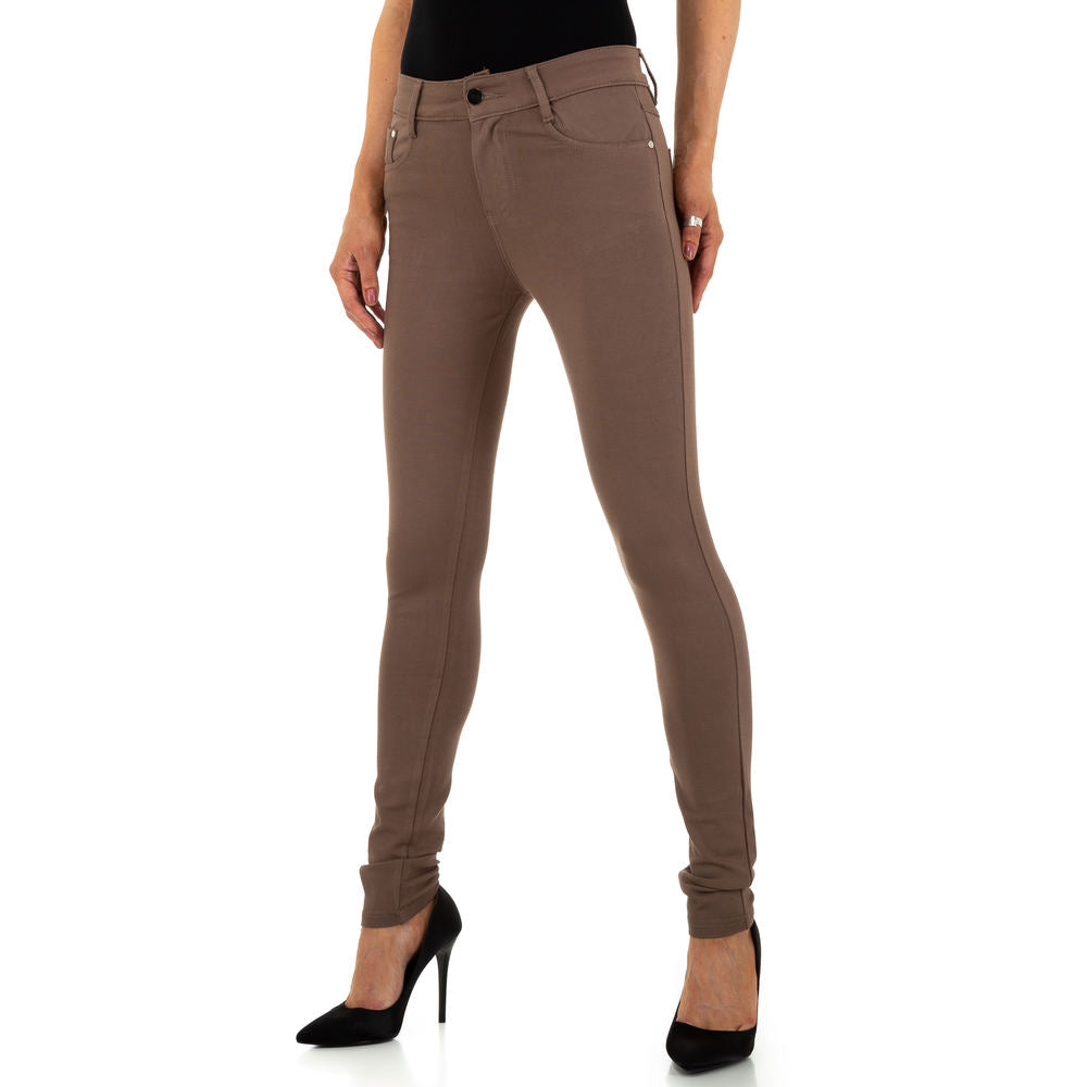 Hose Damen Braun Taube Eng Stylisch Schlicht Uni Stretch Skinny Baumwolle Trendy - Kipamo