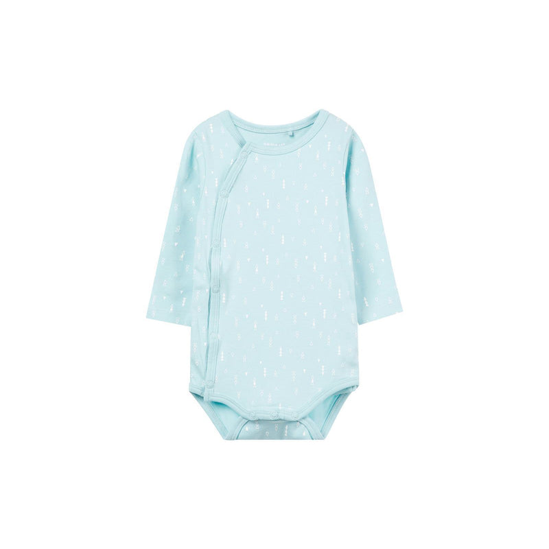 Name It Baby Wickelbody nameit Strampler Langarm Canal Blue Bio Unisex Größen 50 - 74