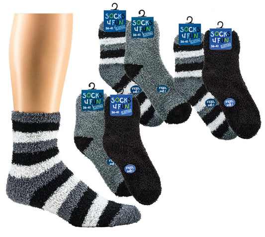 Kuschelsocken Winter Home Bett Strümpfe Grau Schwarz Ringel 24/29 30/35 36/41 - Kipamo