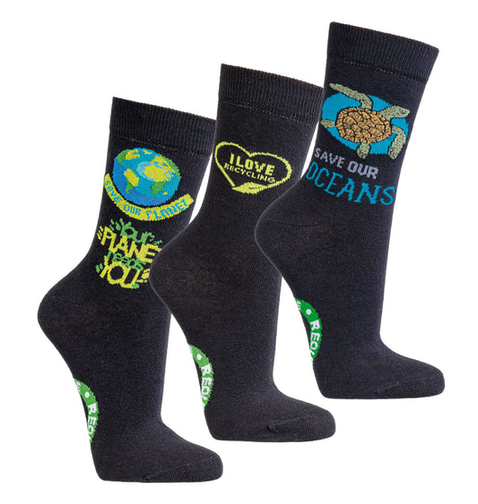 3 Paar Socken Recycling Unisex Safe the planet Motive Schwarz 36-41 42-47 - Kipamo