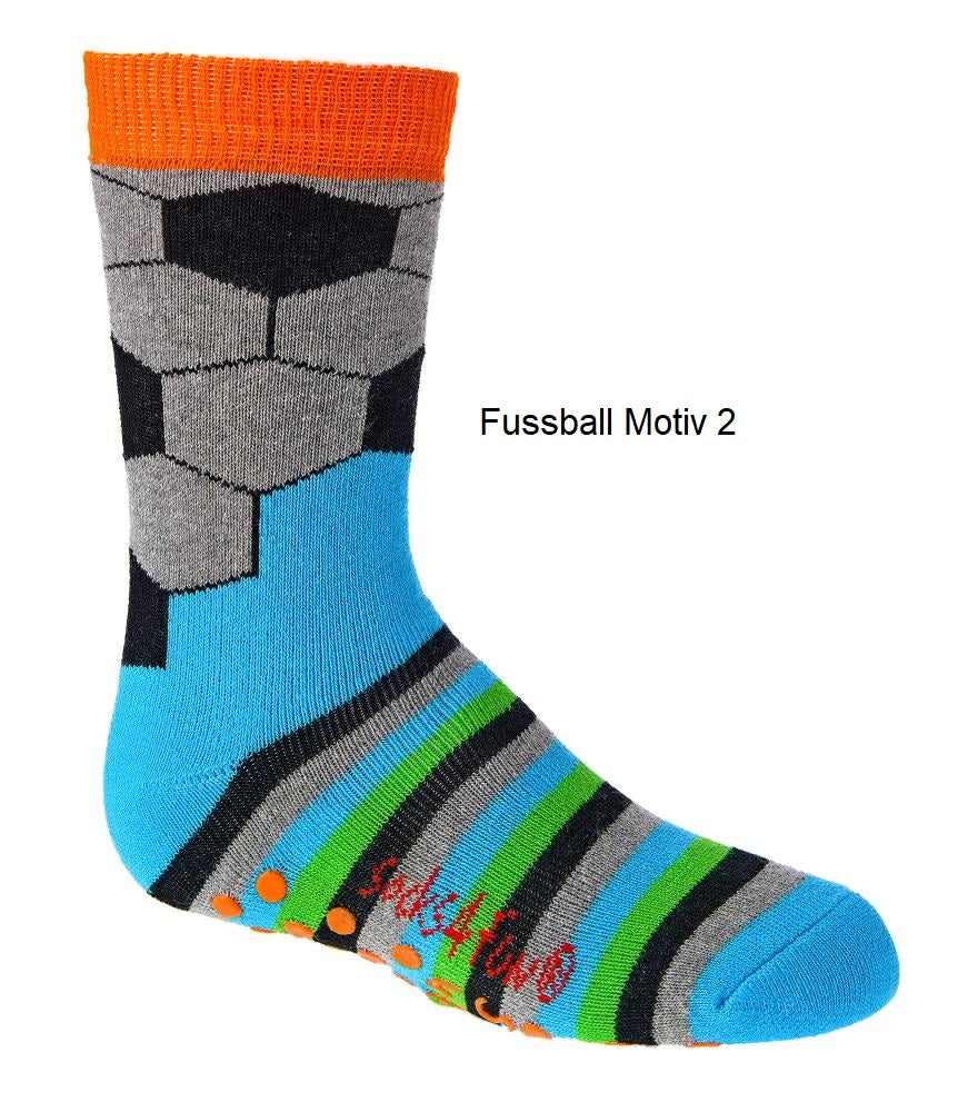 Kinder ABS Noppen Anti Rutsch Socken Jungen Mädchen Unisex Motiv Fußball Frottee