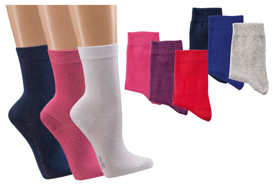 Socken 3 Paar Kinder Mädchen Damen Uni Alltag Baumwolle Rot Größen 35 bis 42